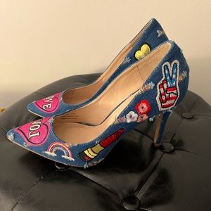 Denim patch heels 4 1/4 inch heels never worn